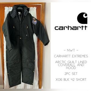 🆕CARHARTT EXTREMES - NWT - ARCTIC QUILT LINED COVERALL SET - X06 BLK 42 SHORT